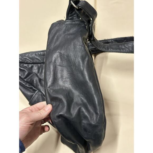 Sylvia Black Leather Vintage Healthy Sling Bag Back Bag Purse Hobo - Picture 11 of 16